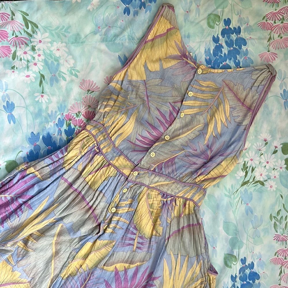 Vintage Panache Banana Leaf Pastel Cotton Embroidered Dress - Picture 7 of 16